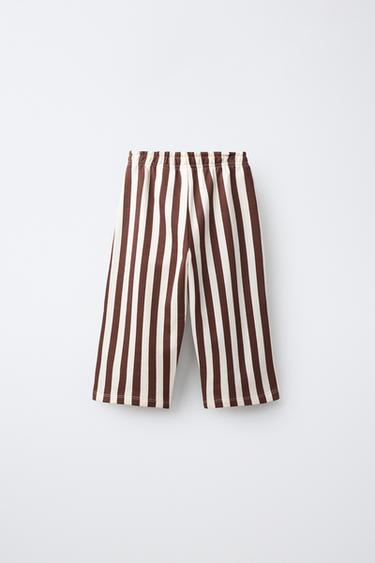 WIDE-LEG STRIPED FLEECE PANTS — Chocolate 2