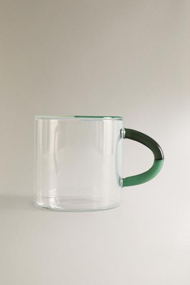 BOROSILICATE GLASS MUG WITH COLOURED HANDLE - Green by Zara - Image 0