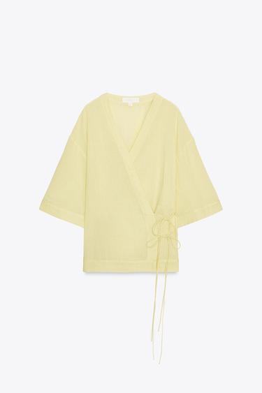 ZW COLLECTION STRIPED KIMONO WITH TIES - yellow by Zara - Image 5