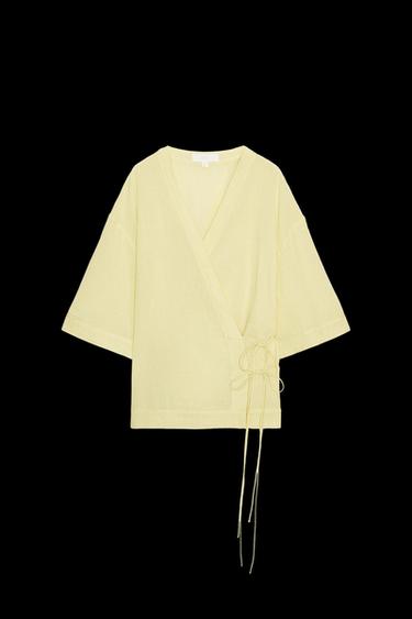Zara STRIPED KIMONO WITH TIES ZW COLLECTION - yellow - Image 0
