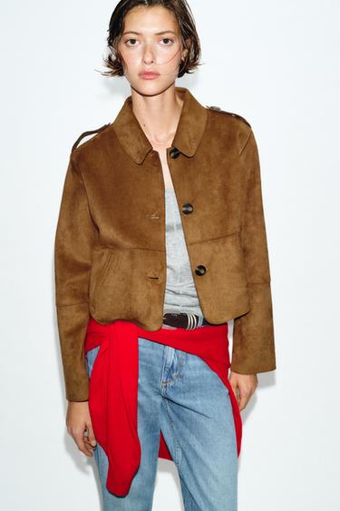 CROPPED FAUX SUEDE JACKET - camel by Zara