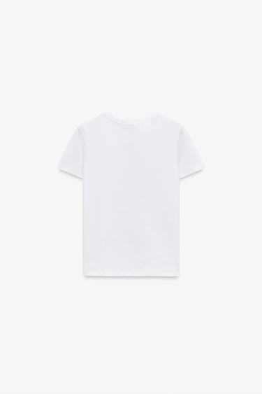 T-SHIRT EN MAILLE SURJET À MANCHES COURTES - Blanc de Zara - Image 5