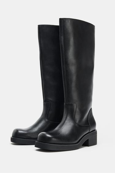 BOTTES HAUTES PLATES EN CUIR HYDROFUGES - Noir de Zara - Image 3