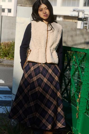 Zara 綁帶人造剪毛羊皮背心 - 磨白色