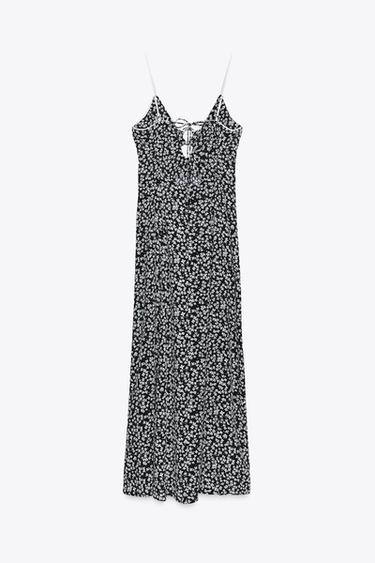 FLORAL PRINT MIDI DRESS - Black / Ecru by Zara - Image 8