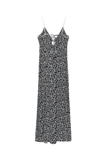 VESTIDO MIDI ESTAMPADO FLORAL - Negro / Crudo de Zara