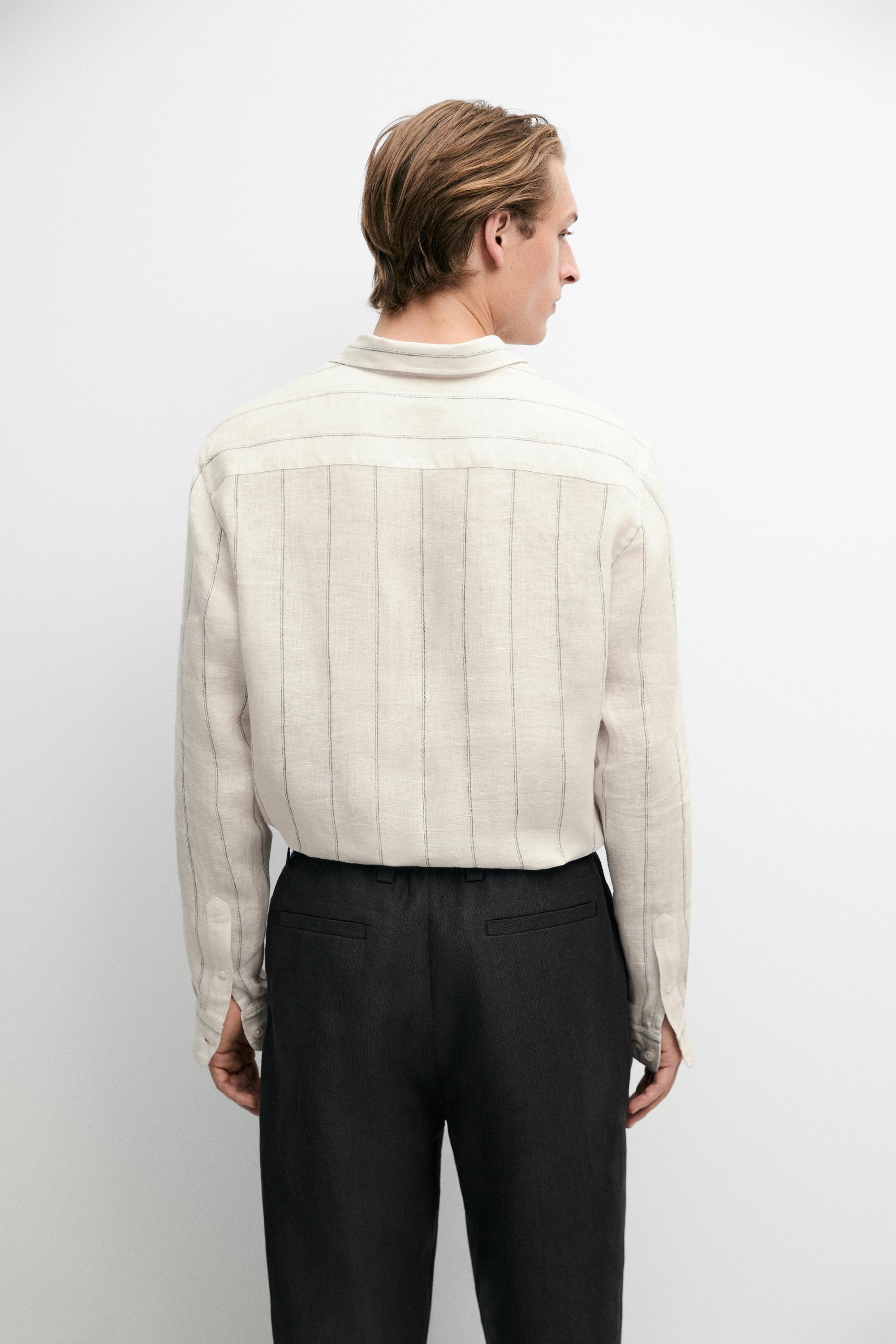 Chemise regular fit à rayures 100 % lin
