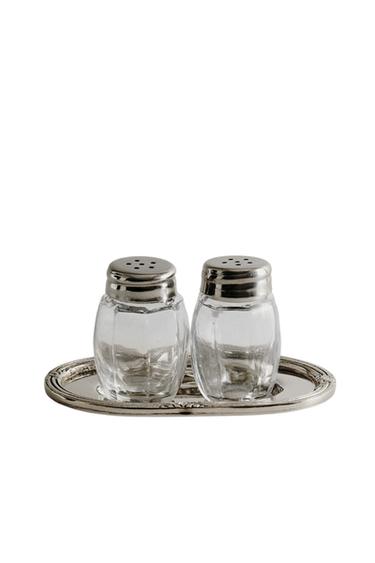 SALT AND PEPPER SHAKER SET WITH TRAY - Steel by Zara