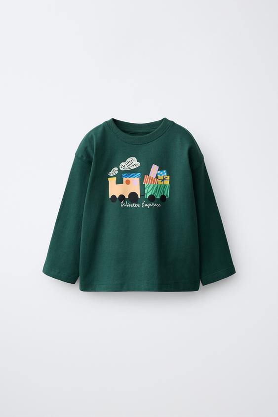T-SHIRT IMPRIMÉ TRAIN - Vert de Zara - Image 0