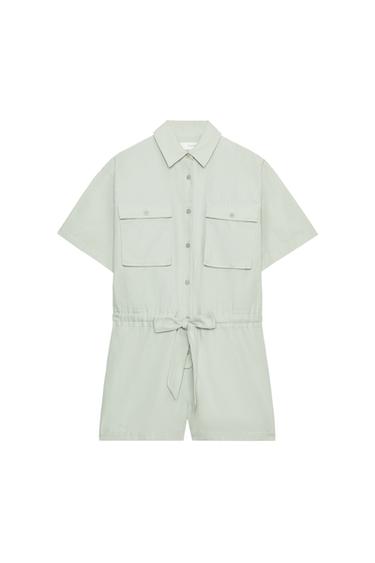 ZW COLLECTION BELTED SHIRT JUMPSUIT - Light mint green by Zara