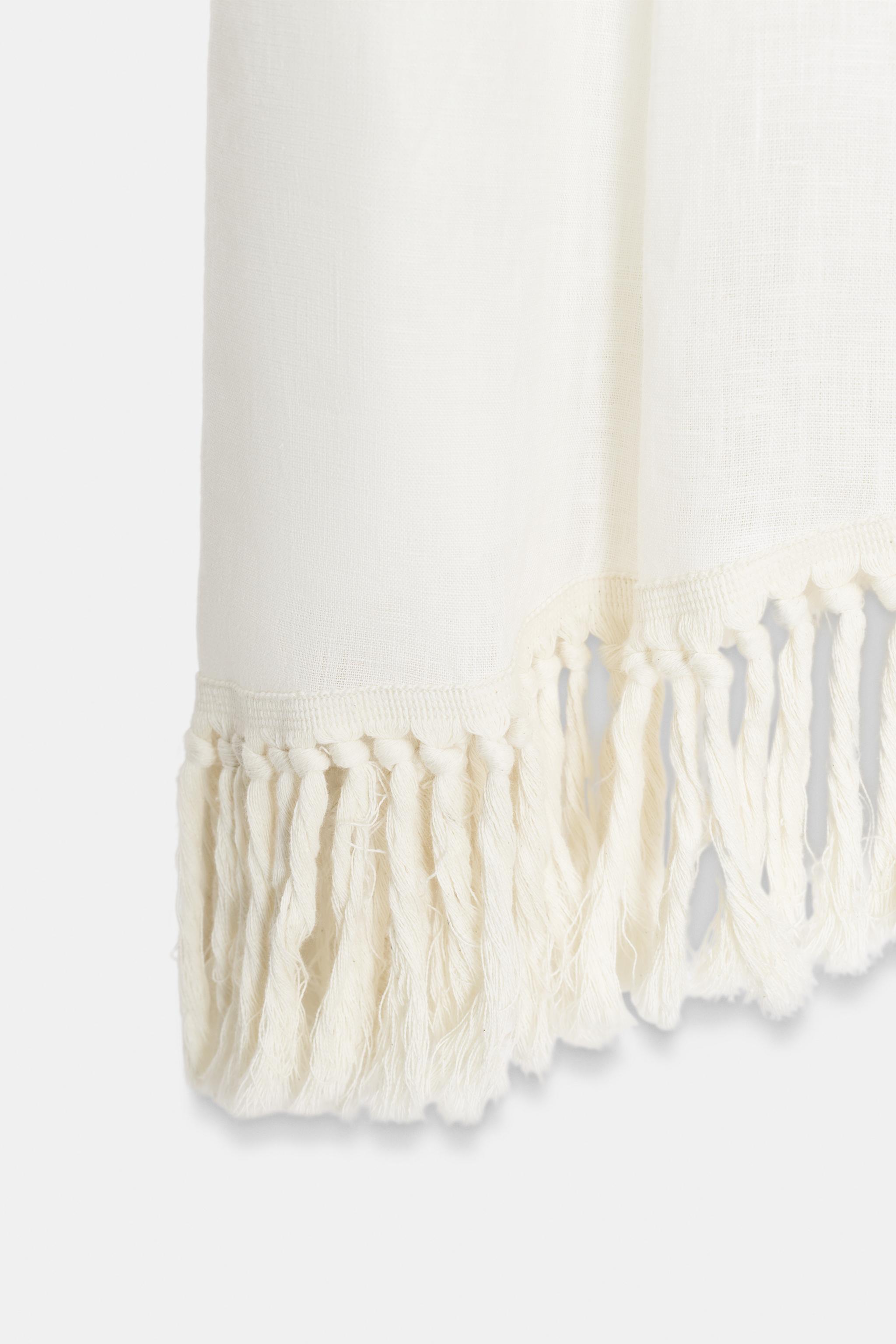 ZW COLLECTION 100% LINEN FRINGED DRESS - Light beige | ZARA United States