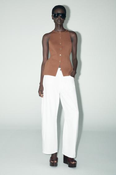 BUTTON HALTER TOP - Brandy by Zara