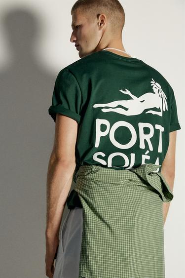 T-SHIRT COUPE DÉCONTRACTÉE À INSCRIPTIONS IMPRIMÉES - Vert gris de Zara - Image 4