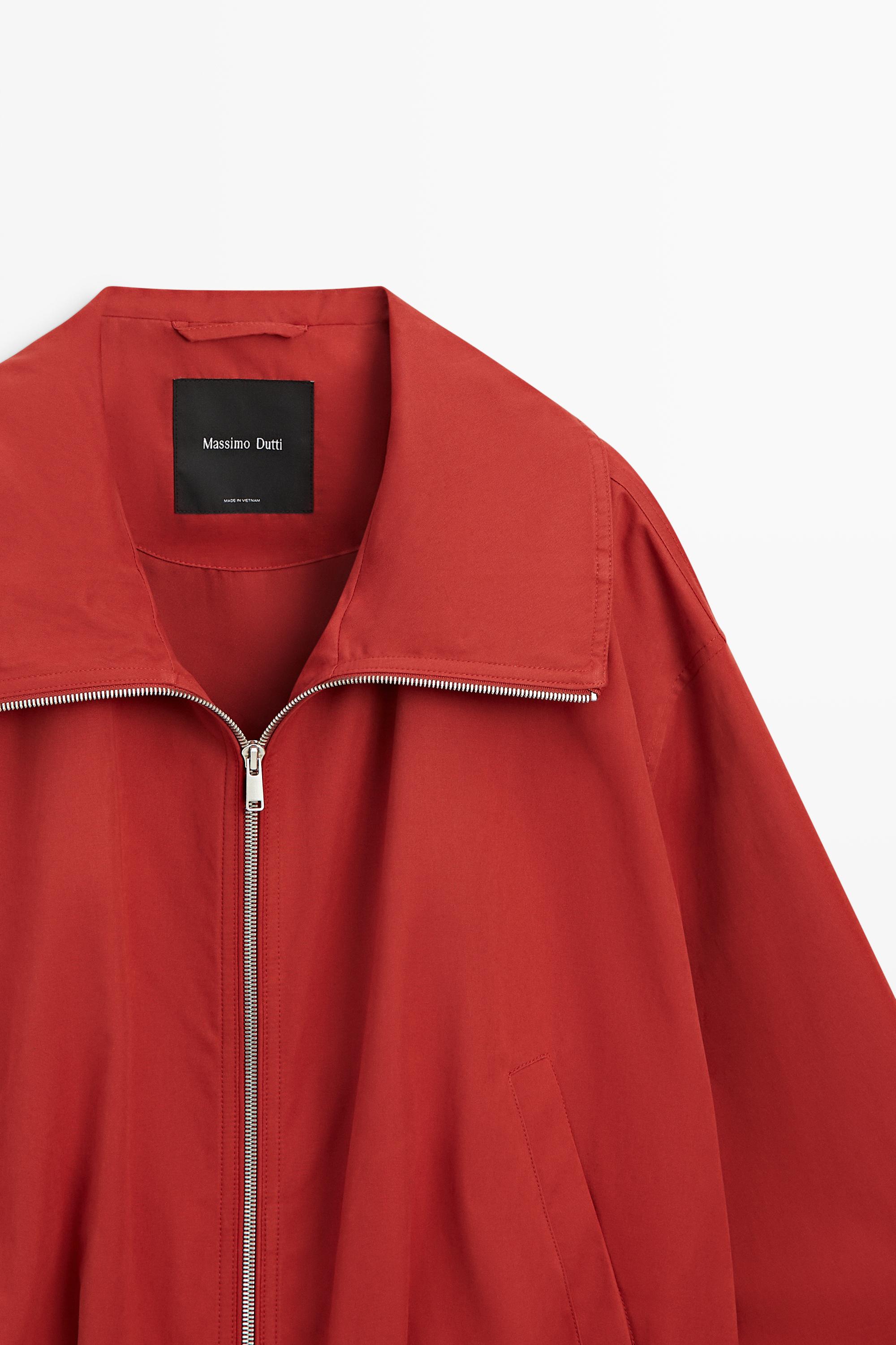 Cotton blend gathered bomber jacket — Dark red