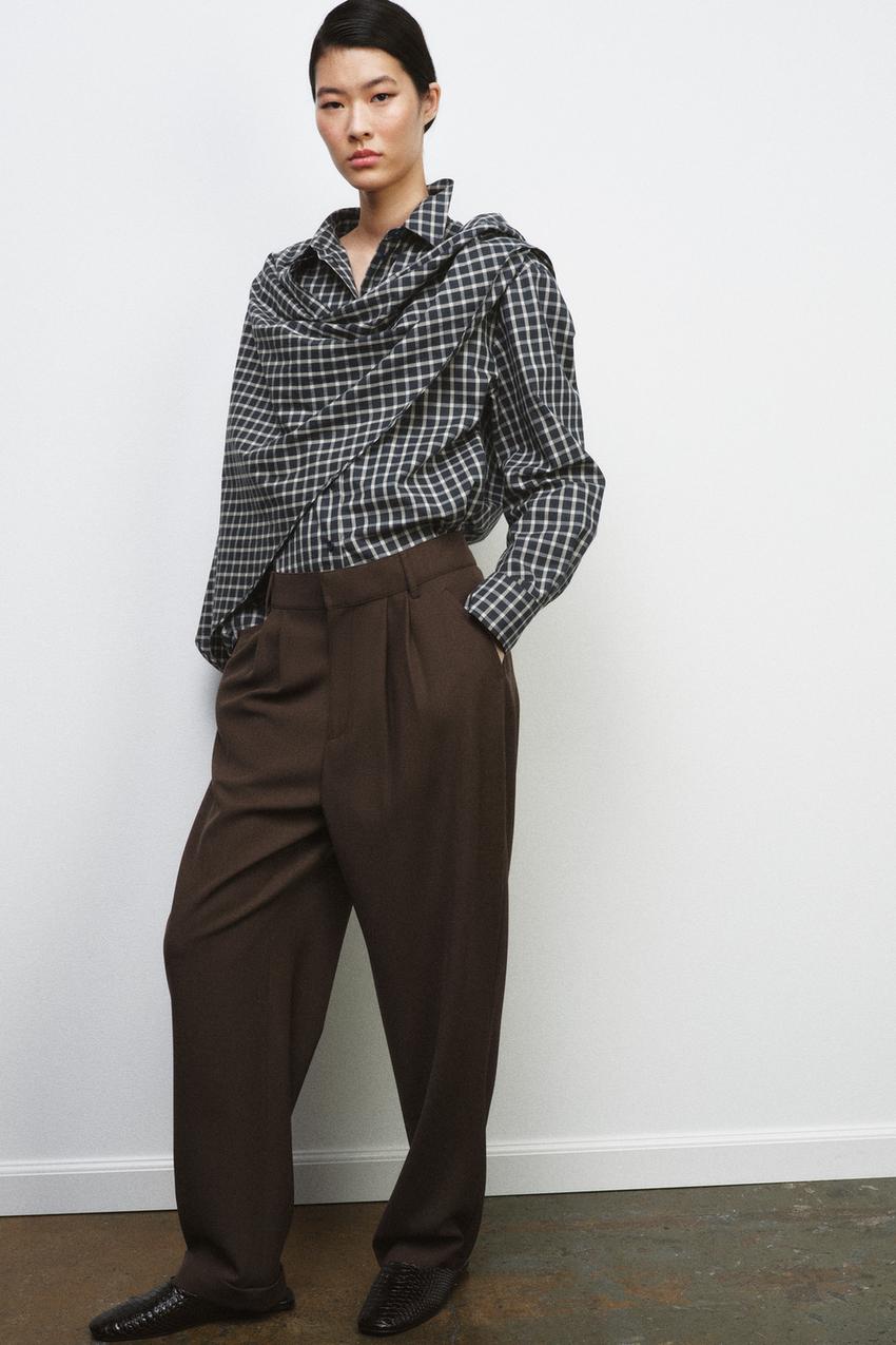 PANTALÓN PINZAS CON LANA ZW COLLECTION Visón ZARA Estados