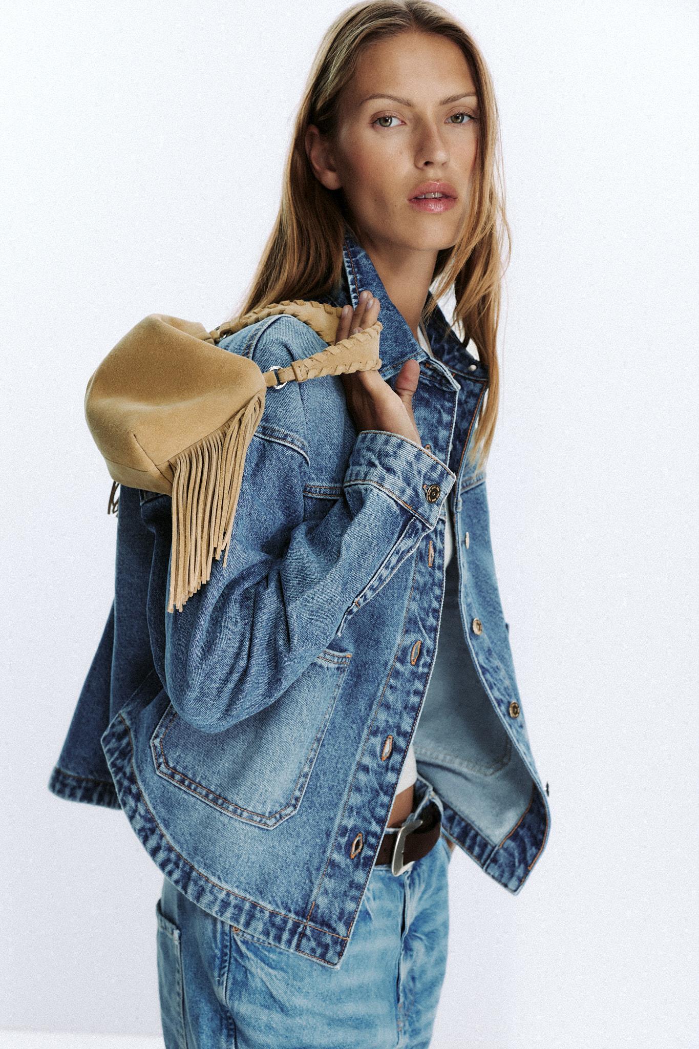 フリンジ付きミニ スプリットスエードレザー クロスボディバッグ