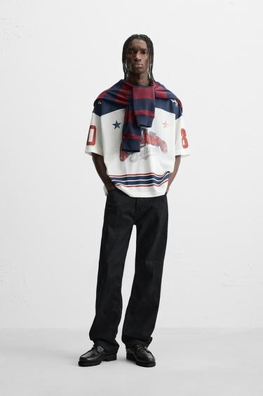 Zara RETRO AMERICAN FOOTBALL T-SHIRT - Oyster-white