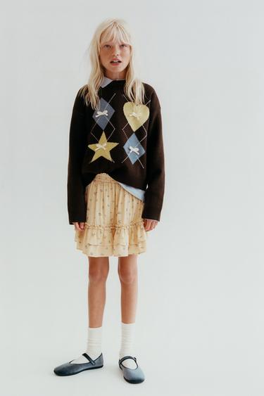 ARGYLE BOW KNIT SWEATER - Brown by Zara