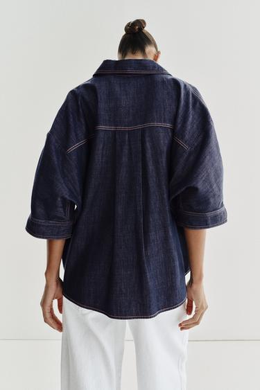 Z1975 DENIM SHIRT WITH GOLD APPLIQUÉ - Blue by Zara - Image 6
