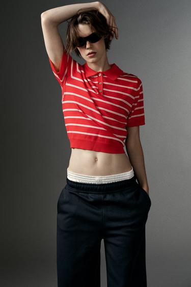 STRIPED SHORT SLEEVE KNIT POLO SHIRT - Red by Zara
