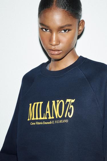 Zara TEXT SWEATSHIRT - navy