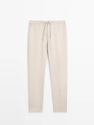 Zara Total look linen trousers with waist detail - Beige