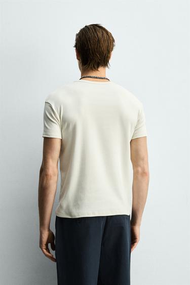 SLIM FIT T-SHIRT - Ecru / Beige by Zara - Image 2