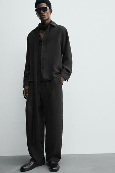 PANTALON EN JACQUARD À RAYURES - Noir de Zara - Image 4