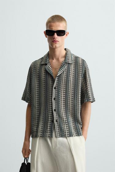 CAMISA JACQUARD GEOMÉTRICO - Turquesa de Zara