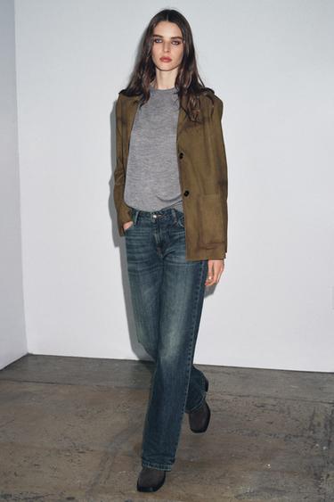 BLAZER OVERSIZE PIEL ANTE 100% ZW COLLECTION LIMITED EDITION - Khaki claro de Zara