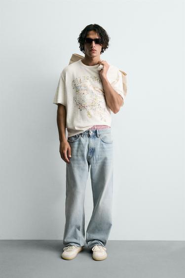 WASHED PRINTED KNIT T-SHIRT - Ecru by Zara