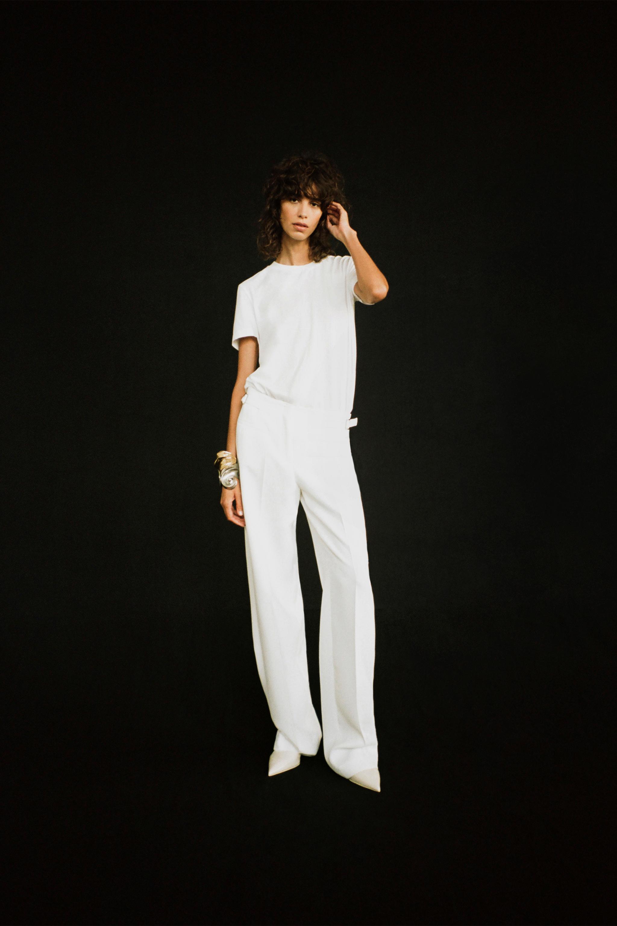 WIDE-LEG TROUSERS WITH DARTS - Oyster-white