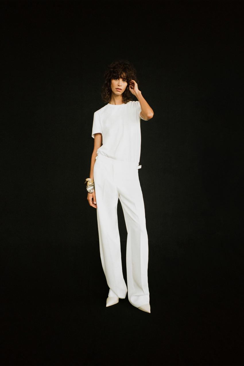 BUCKLED SIDE STRAIGHT LEG PANTS - Oyster-white