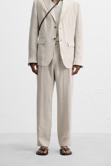 100% LINEN SUIT TROUSERS - Sand by Zara