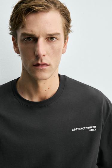 BOXY FIT CONTRAST SLOGAN T-SHIRT - Dark grey by Zara - Image 4