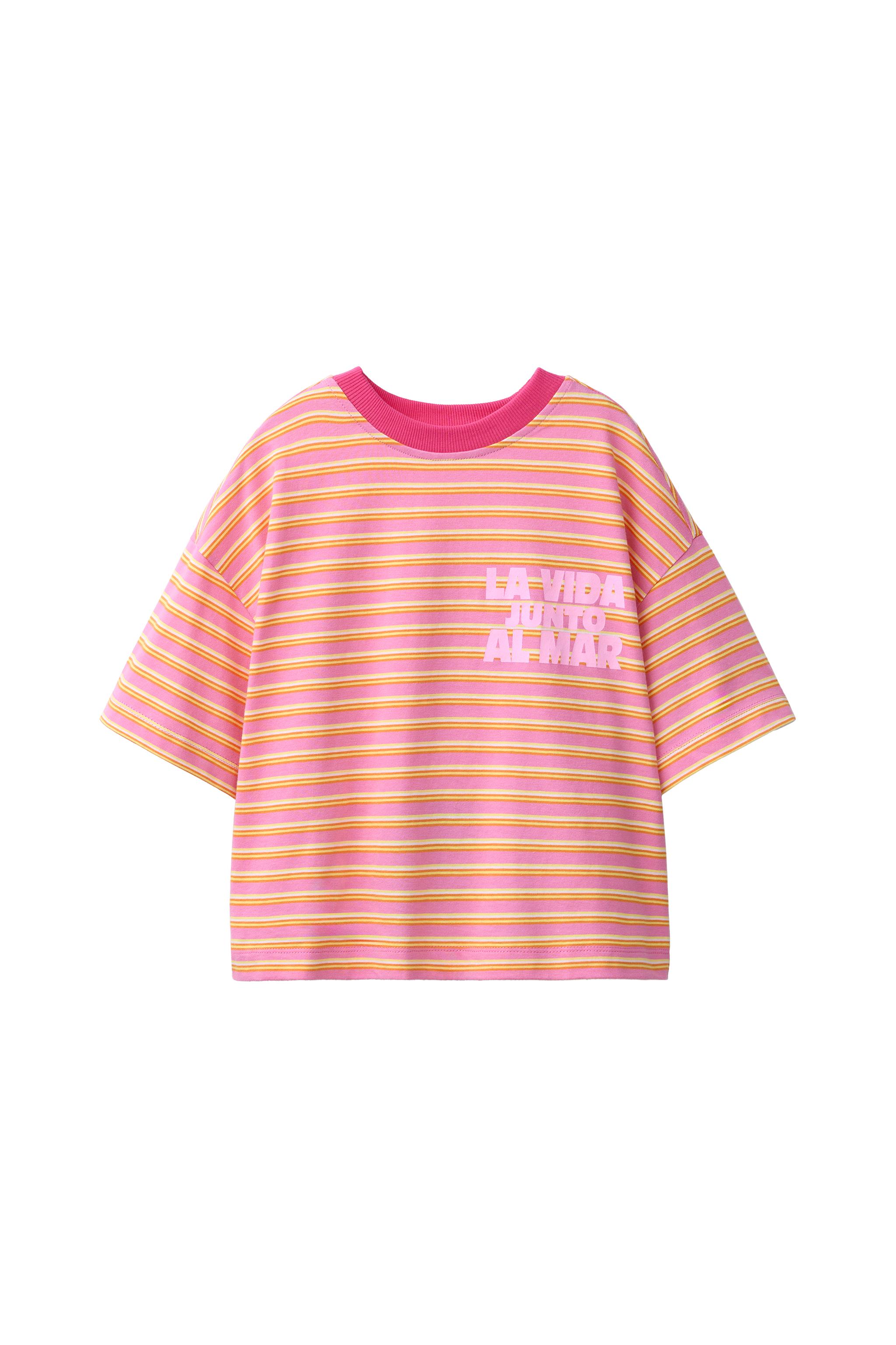 ストライプ柄プリントTシャツ - オレンジ色 | ZARA Japan / 日本