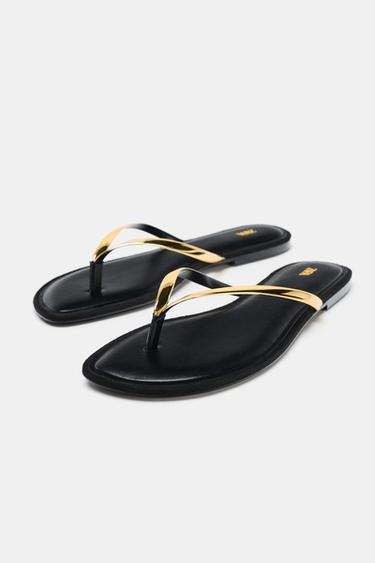 FLAT SANDALS WITH METAL DETAIL - Black by Zara - Image 3