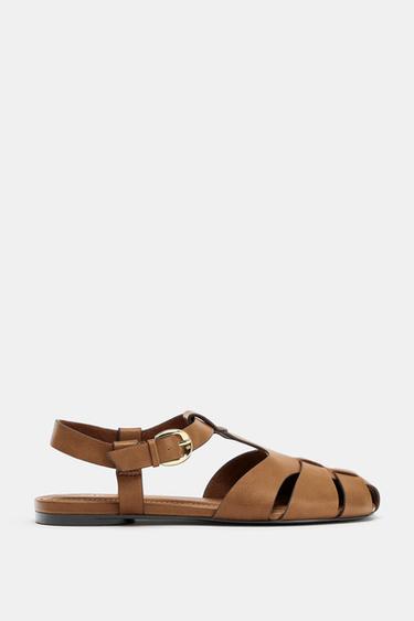 FLAT CAGE SANDALS - Brown by Zara