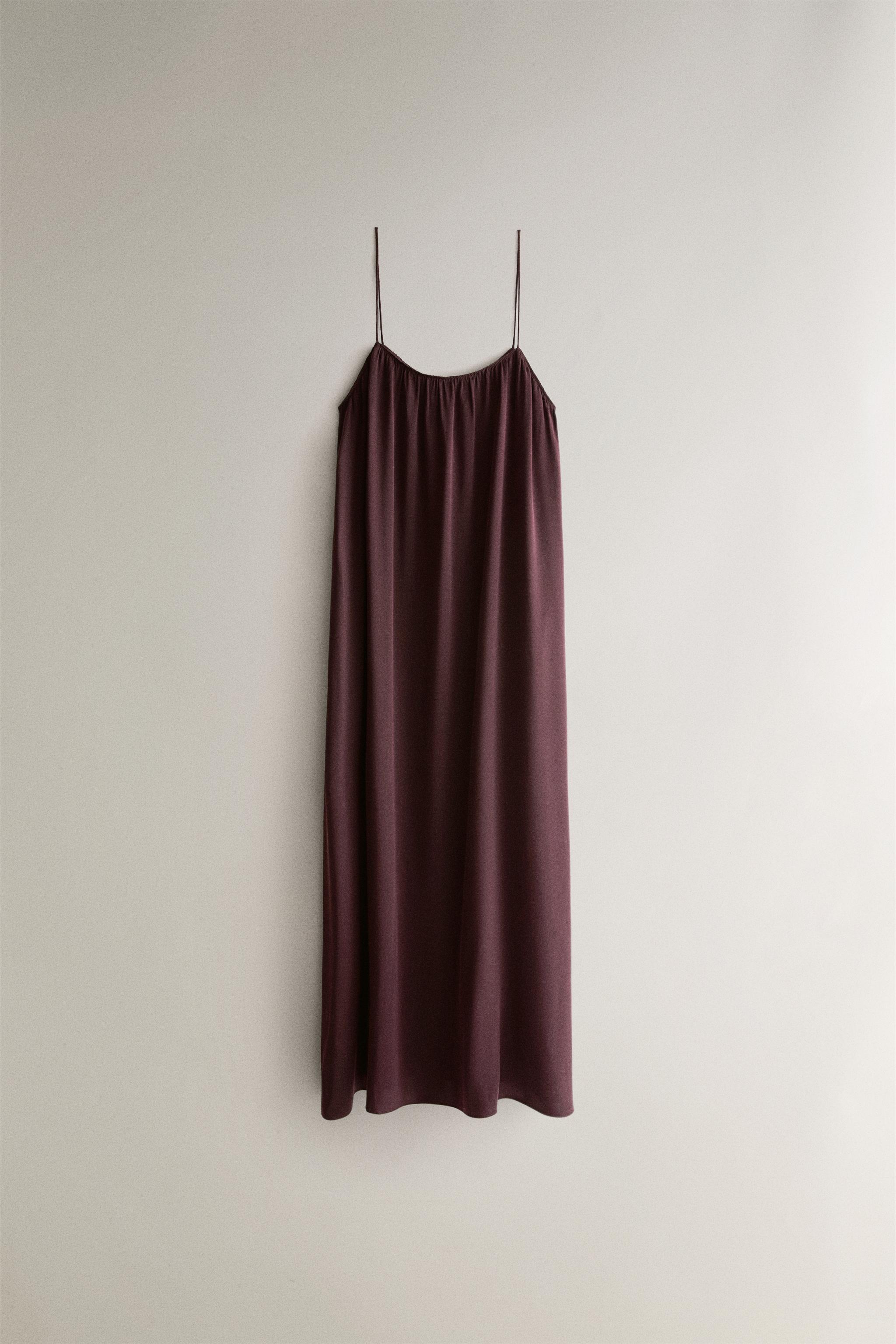 MULBERRY SILK STRAPPY NIGHTDRESS — Burgundy