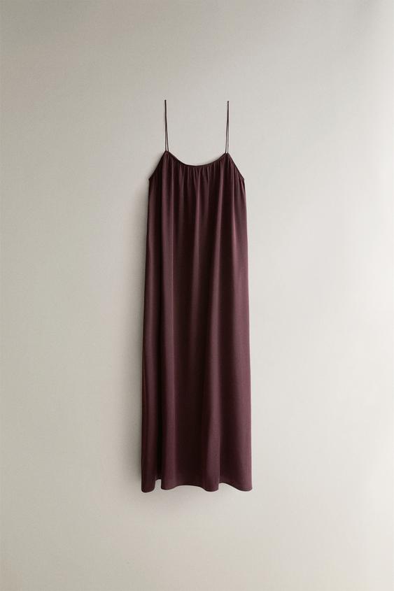 MULBERRY SILK STRAPPY NIGHTDRESS - بورجندي الخاص بـ Zara - صورة 0