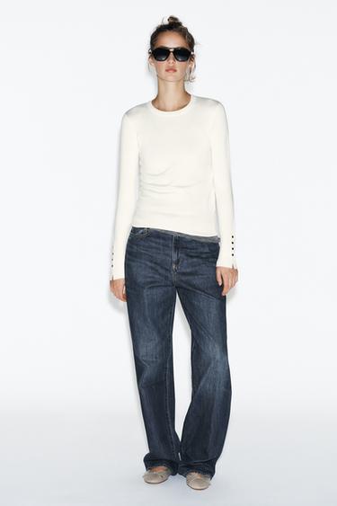 Zara BASIC PLAIN KNIT JUMPER - Ecru