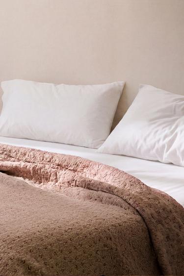 BRANCH PRINT COTTON AND LINEN BEDSPREAD - Beige by Zara