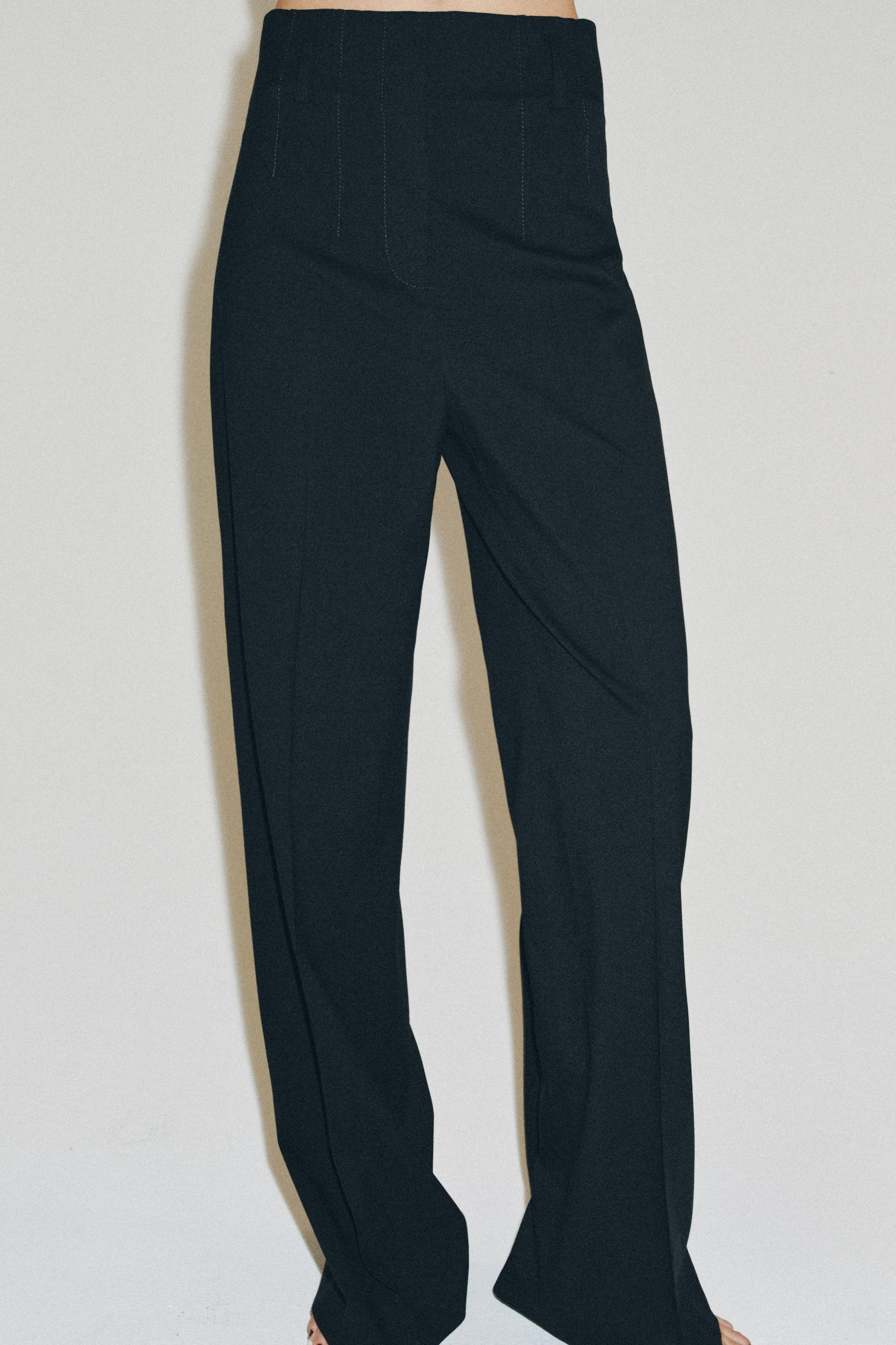HIGH-WAISTED WOOL PANTS ZW COLLECTION - Dark navy | ZARA United States