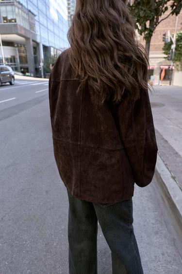 100% LEATHER SUEDE JACKET - Brown by Zara - Image 4