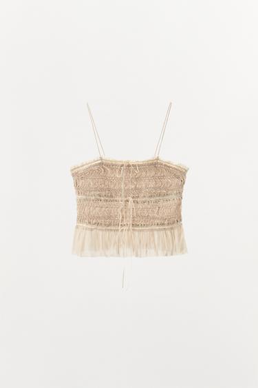 CONTRAST TEXTURED TOP - Pink by Zara