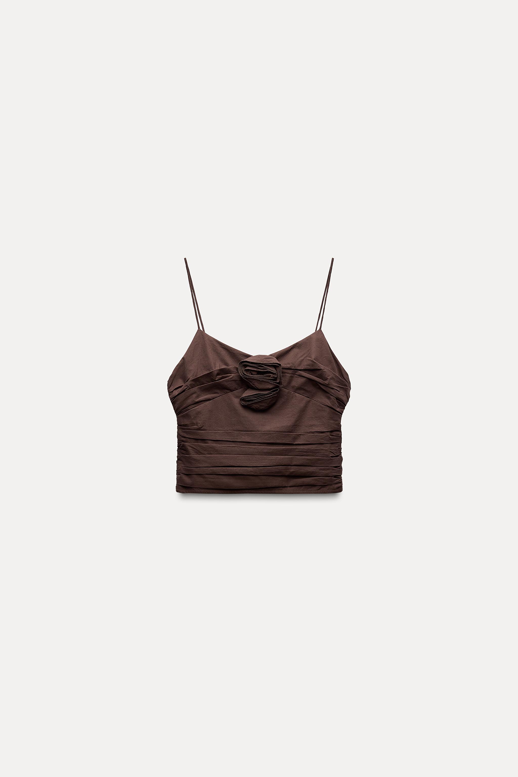 DRAPED TOP WITH TEXTURED FLOWERS - Brown | ZARA United States