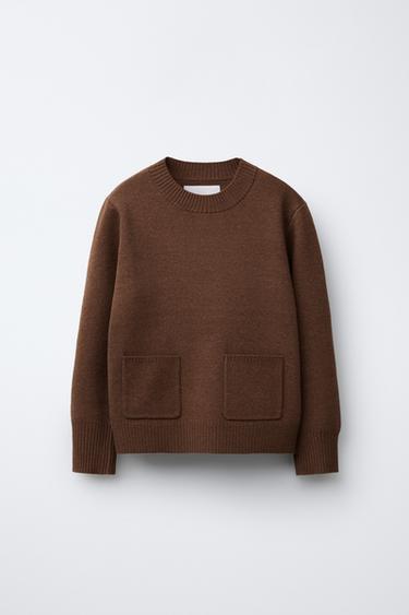 KNIT SWEATER WITH POCKETS - Brown by Zara - Image 0