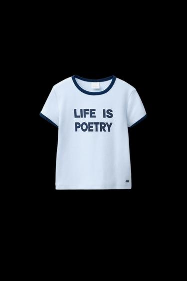 T-SHIRT MIT SCHRIFTZUG UND FARBLICH ABGESETZTEN BIESEN - Blau von Zara - Bild 0
