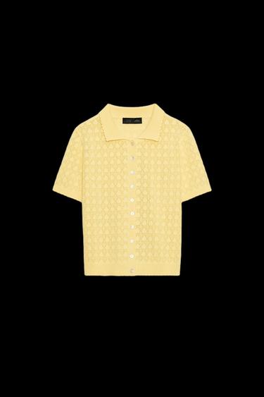 SHORT SLEEVE KNIT POLO CARDIGAN - Yellow by Zara
