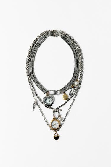 PACK 3 COLLARES RELOJ CHARMS - Plata de Zara